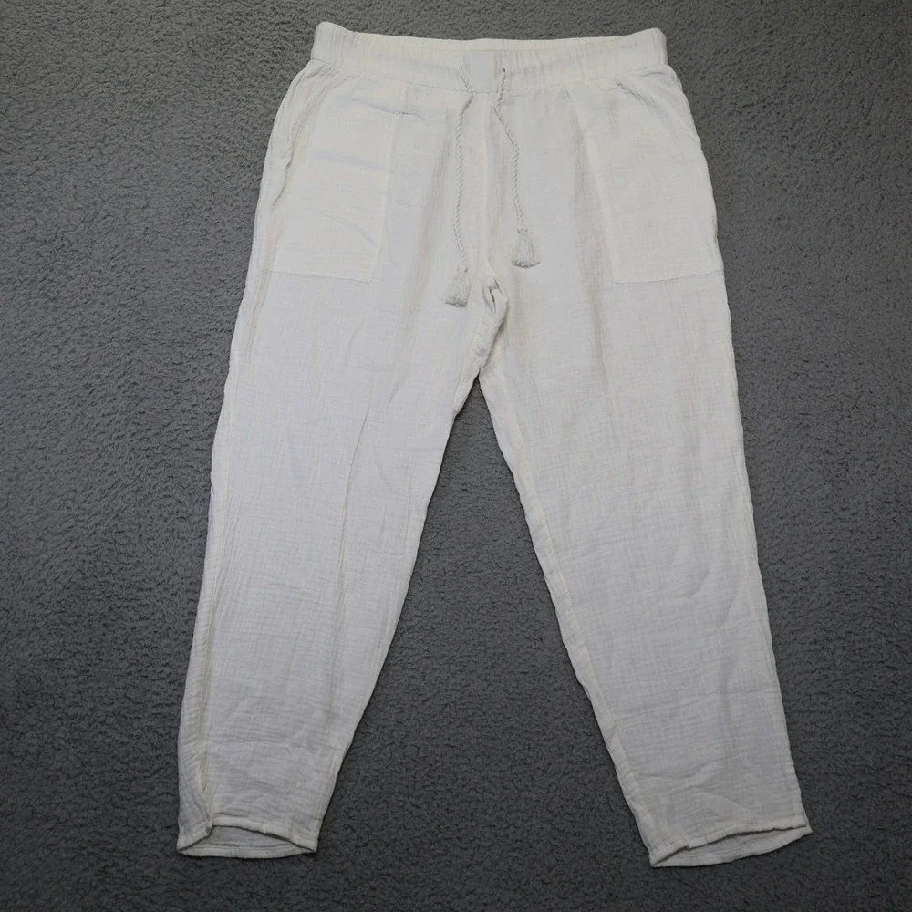 Madewell White Cotton Double Gauze Pull On Tassel Drawstring Pants Mens Medium